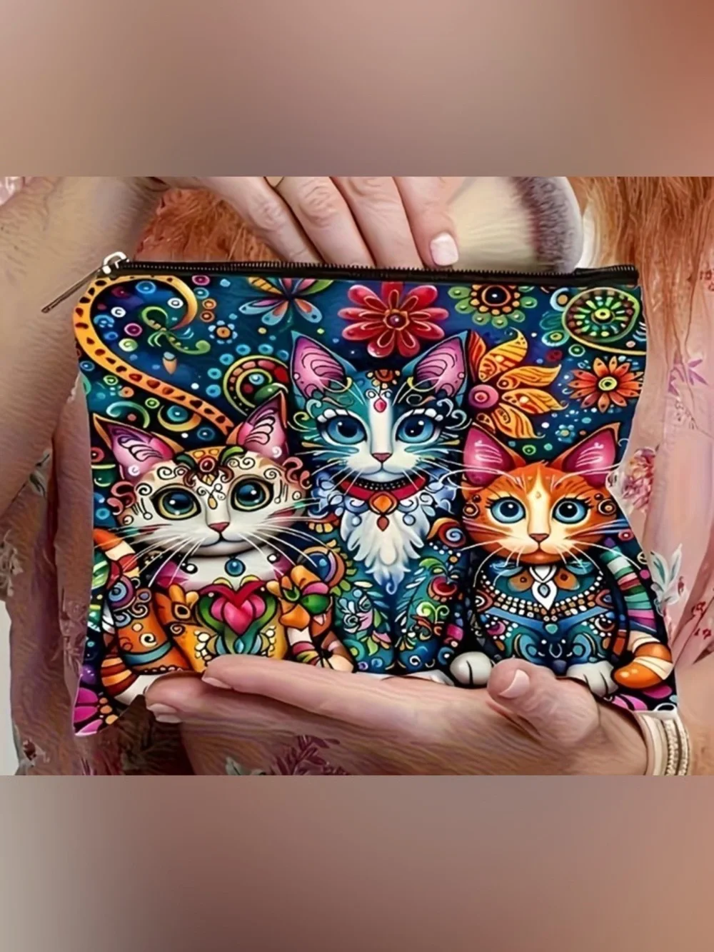 (10 count) Colorful Cats Cosmetic Pouch - Multicolor-Individually wrapped